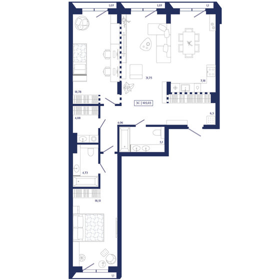 85,8 м², 5-комнатная квартира 12 590 000 ₽ - изображение 35