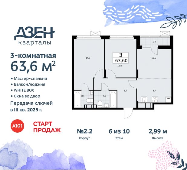 63,6 м², 3-комнатная квартира 15 640 101 ₽ - изображение 46