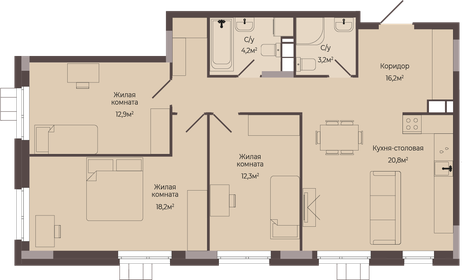 80 м², 3-комнатная квартира 11 997 600 ₽ - изображение 26