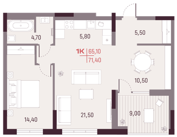 60,3 м², 1-комнатная квартира 10 846 800 ₽ - изображение 9