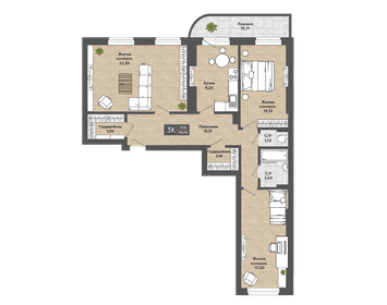 Квартира 101,7 м², 3-комнатная - изображение 1