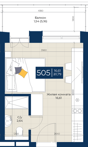 20,8 м², 1-комнатные апартаменты 10 602 900 ₽ - изображение 1