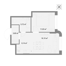 Квартира 43,3 м², 1-комнатная - изображение 3