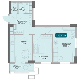 Квартира 58,7 м², 2-комнатная - изображение 1
