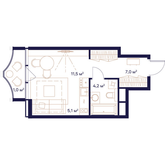 28,8 м², квартира-студия 17 393 600 ₽ - изображение 1