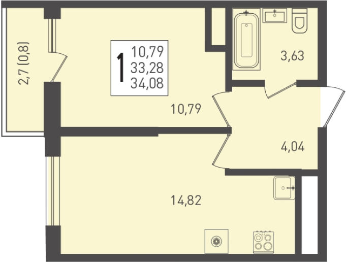 34,1 м², 1-комнатная квартира 4 600 800 ₽ - изображение 1