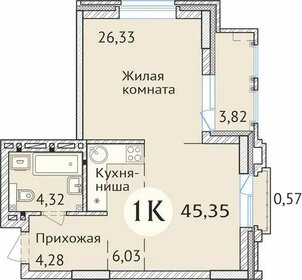 Квартира 45,7 м², 1-комнатная - изображение 1