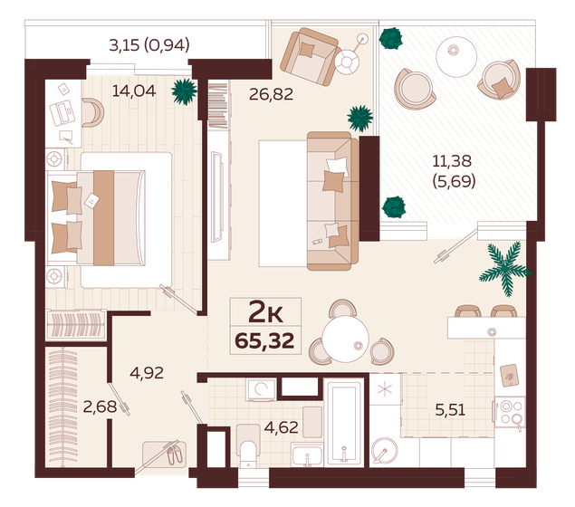 65,3 м², 2-комнатная квартира 27 880 000 ₽ - изображение 1