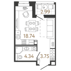 Квартира 26,8 м², студия - изображение 2
