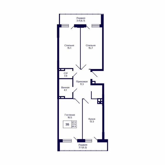 84,4 м², 3-комнатная квартира 10 300 000 ₽ - изображение 1