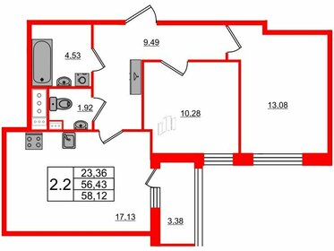 56,2 м², 2-комнатная квартира 14 300 273 ₽ - изображение 48