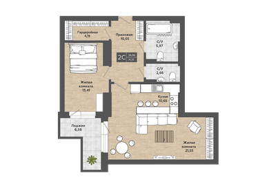 Квартира 71,8 м², 2-комнатная - изображение 1