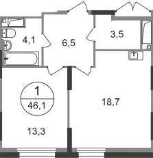 46,1 м², 1-комнатная квартира 12 101 285 ₽ - изображение 1