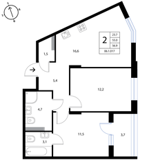 Квартира 56,9 м², 2-комнатная - изображение 2