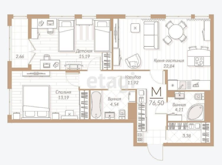 76,5 м², 2-комнатная квартира 10 000 000 ₽ - изображение 1