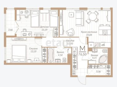 Квартира 76,5 м², 2-комнатная - изображение 1