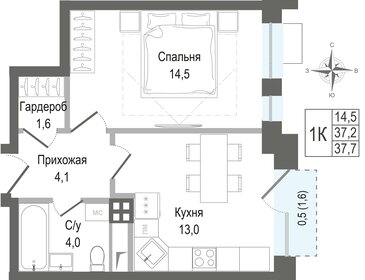 Квартира 37,2 м², 1-комнатная - изображение 1