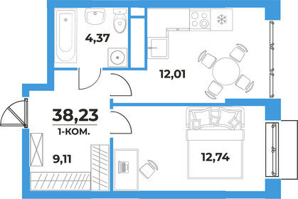 Квартира 38,2 м², 1-комнатная - изображение 1