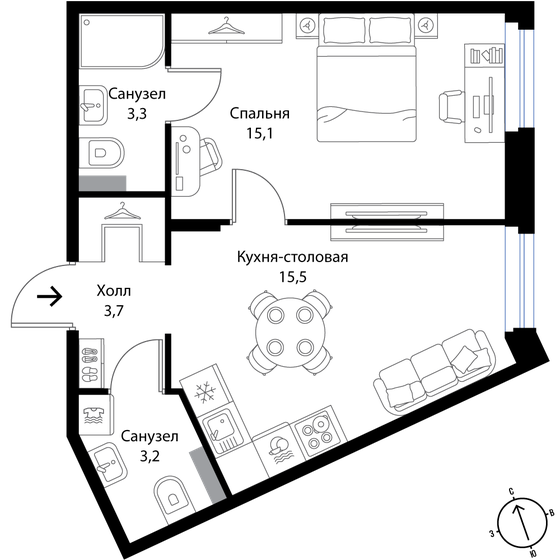 40,8 м², 1-комнатная квартира 6 813 600 ₽ - изображение 1