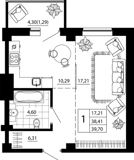 39,7 м², 1-комнатная квартира 5 359 500 ₽ - изображение 17