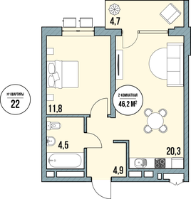 43 м², 2-комнатная квартира 3 200 000 ₽ - изображение 32