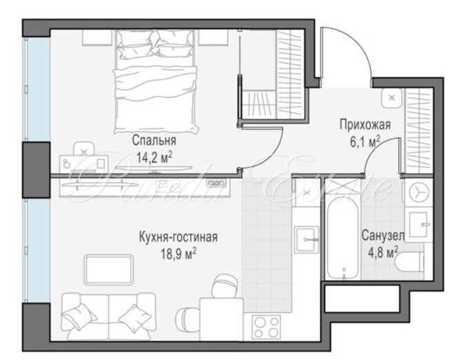 45 м², 1-комнатная квартира 28 000 000 ₽ - изображение 1