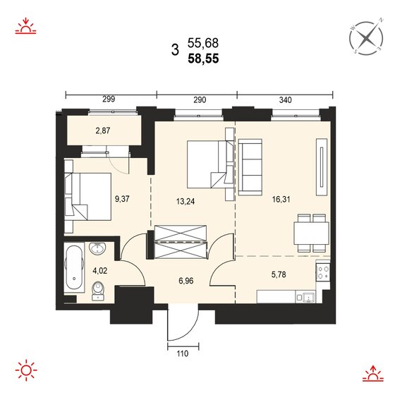 58,6 м², 3-комнатная квартира 7 470 000 ₽ - изображение 1