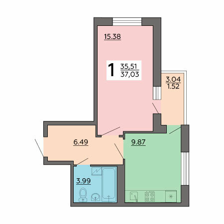 37 м², 1-комнатная квартира 3 480 820 ₽ - изображение 9