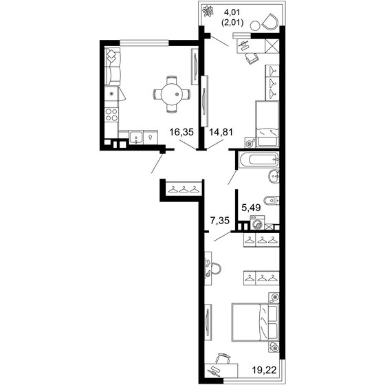 65,2 м², 2-комнатная квартира 13 239 660 ₽ - изображение 1