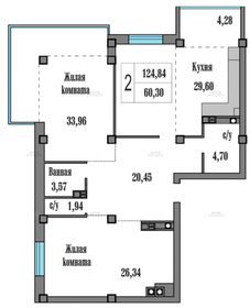 Квартира 124,8 м², 2-комнатная - изображение 1