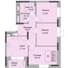 Квартира 66,7 м², 3-комнатная - изображение 2