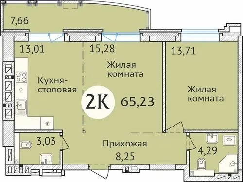 65,6 м², 2-комнатная квартира 11 433 000 ₽ - изображение 1