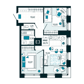 Квартира 50,7 м², 2-комнатная - изображение 1