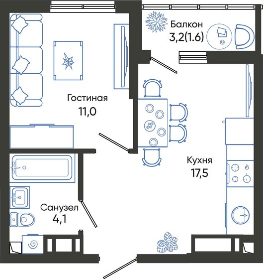 34,2 м², 1-комнатная квартира 7 561 620 ₽ - изображение 1