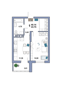 45 м², 1-комнатная квартира 3 800 000 ₽ - изображение 68