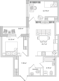 61,2 м², 2-комнатная квартира 9 334 530 ₽ - изображение 22