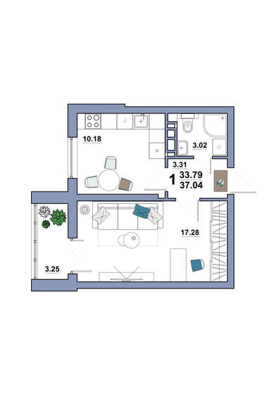 37 м², 1-комнатная квартира 3 528 800 ₽ - изображение 1