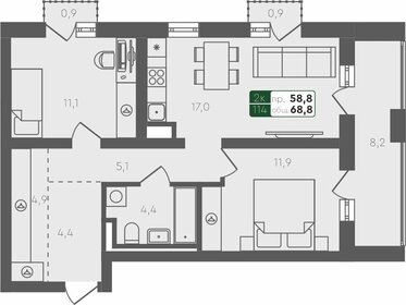 Квартира 68,8 м², 2-комнатная - изображение 1