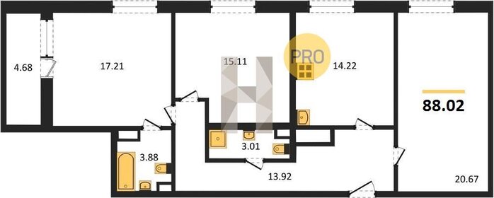 Квартира 88 м², 3-комнатная - изображение 1