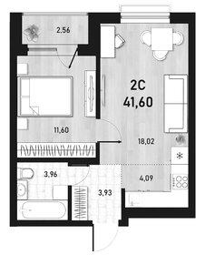 Квартира 41,6 м², 1-комнатная - изображение 1