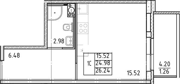 Квартира 26,2 м², студия - изображение 1