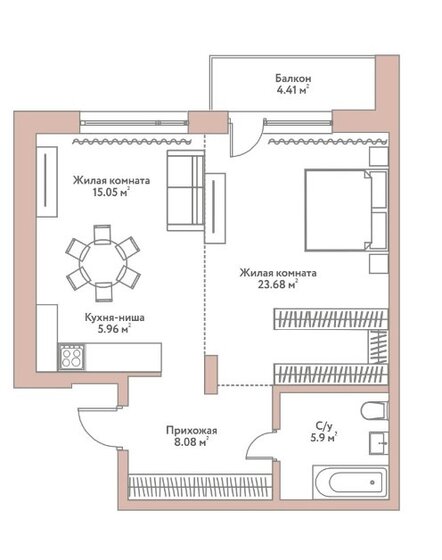 58,7 м², 2-комнатная квартира 11 700 000 ₽ - изображение 1