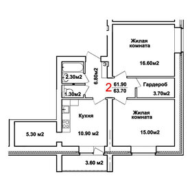 Квартира 63,6 м², 2-комнатная - изображение 1