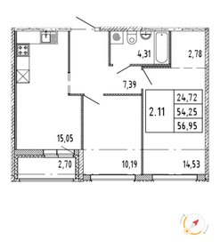 Квартира 57 м², 2-комнатная - изображение 1