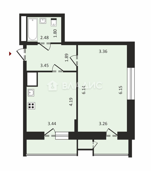 50,5 м², 1-комнатная квартира 4 690 000 ₽ - изображение 1