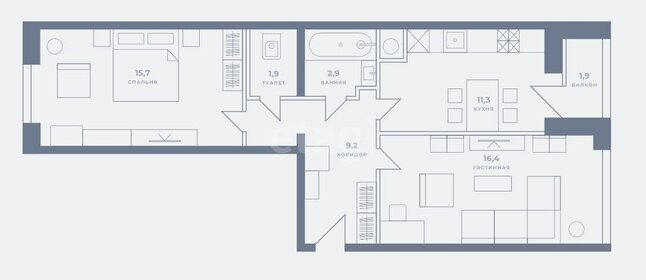 Квартира 59,1 м², 2-комнатная - изображение 1