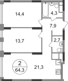 Квартира 64,3 м², 2-комнатная - изображение 1