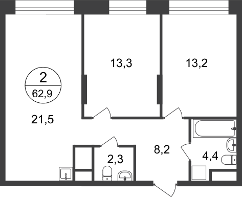 62,9 м², 2-комнатная квартира 15 412 374 ₽ - изображение 1