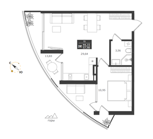 Квартира 58 м², 2-комнатные - изображение 1