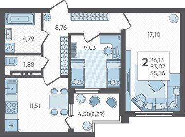 54,9 м², 2-комнатная квартира 8 062 950 ₽ - изображение 8